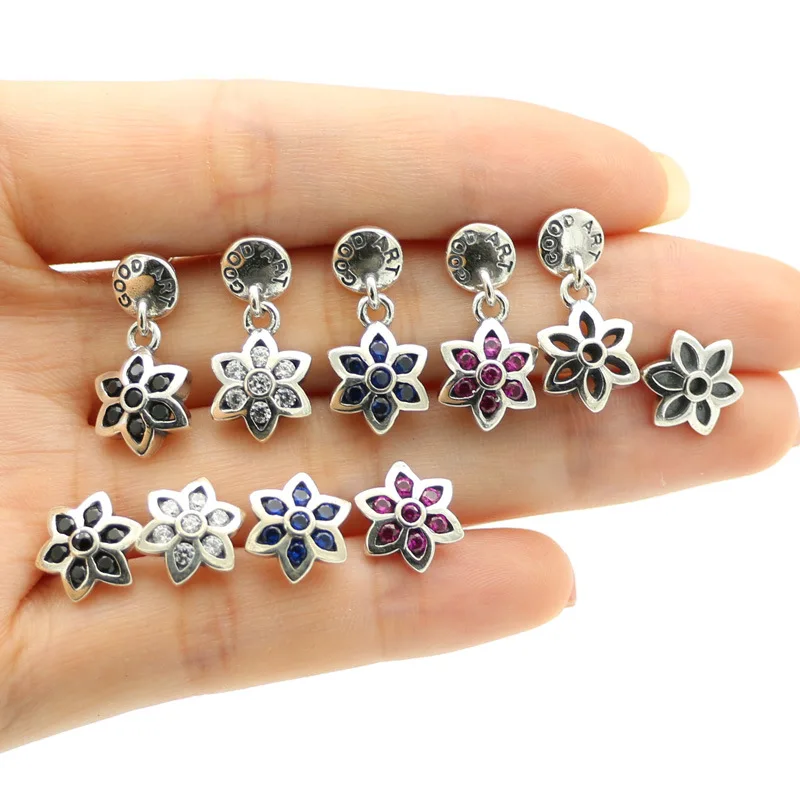 

Japanese trendy jewelry, cherry blossom with diamond six pointed star earrings, men's fashionable temperament and personality s9