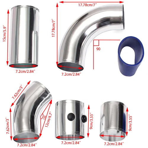 Imagen 2 del producto Tubo de entrada de aire Universal de 3 ""y 76mm, Kit de tubo de entrada de aleación de aluminio, sistema de inyección de filtro de aire frío directo Turbo
