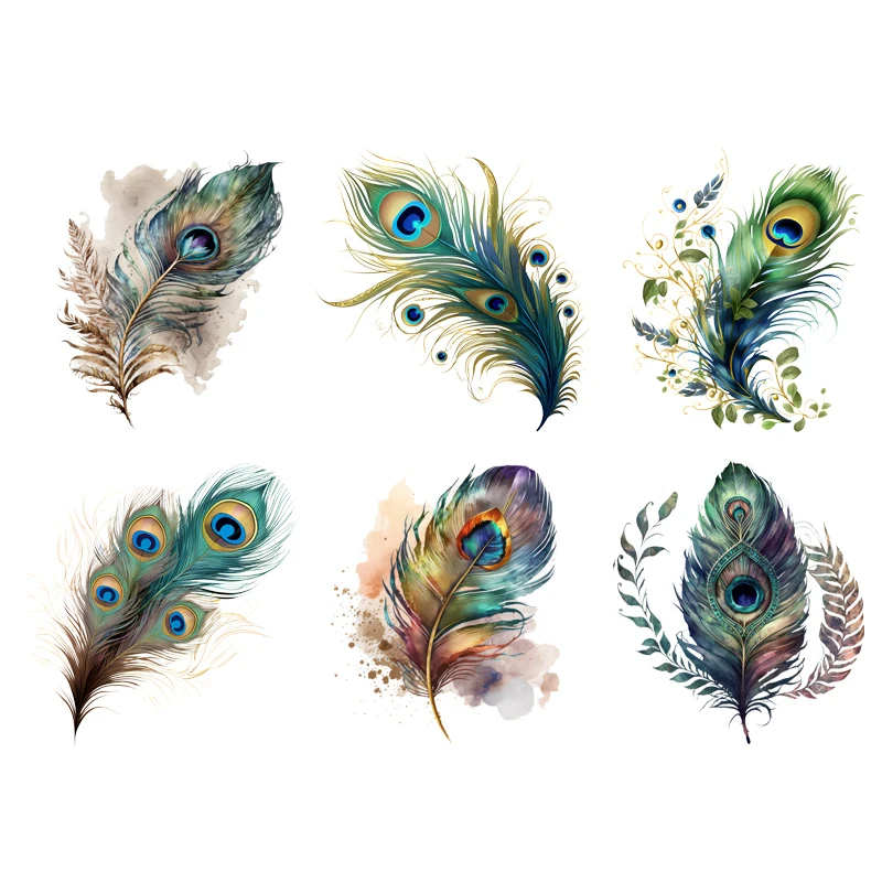 Peacock feather animal heat transfer printing sticker Cool Tshirt jacket packaging accessories ironed on clothes for men women