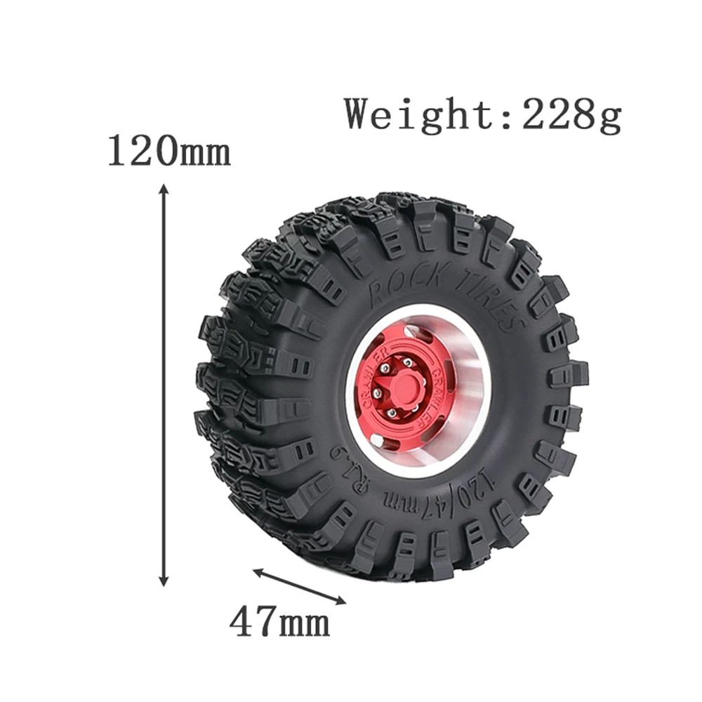 Neumáticos de goma de 1,9 pulgadas y 120mm + cubo de rueda de metal para coche trepador de control remoto 1/10 Traxxas Trx4 Trx6 Axial Scx10 90046 Redcat Yikong Rc4wd Rgt
