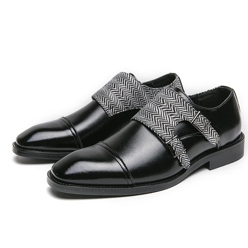 Men Loafers Double Buckle Black Brown Monk Shoes Pu Shoes for Men with  Size 38-48 Mens Dress Shoes