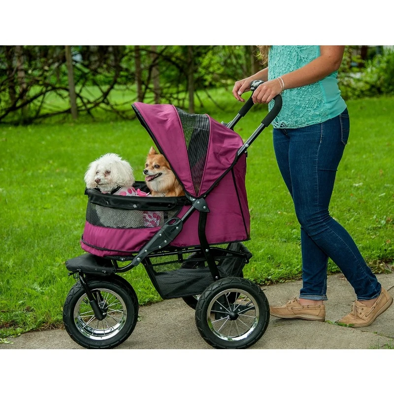 Pet Gear NO-Zip Double Pet Stroller, Zipperless Entry, for Single or Multiple Dogs/Cats, Plush Pad + Weather Cover Included