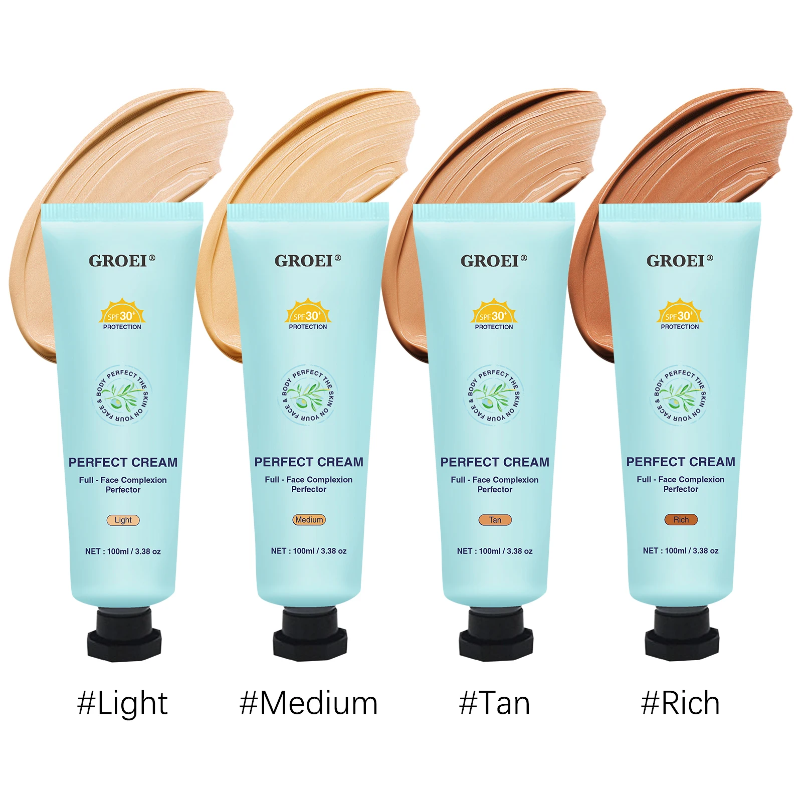 GROEI 3-in-1 100 ml Perfect Cream Light/Medium/Tan/Rich, Korrektor für Gesicht und Körper, wasserfeste SPF30 BB-Flüssigkeit für alle Hauttypen