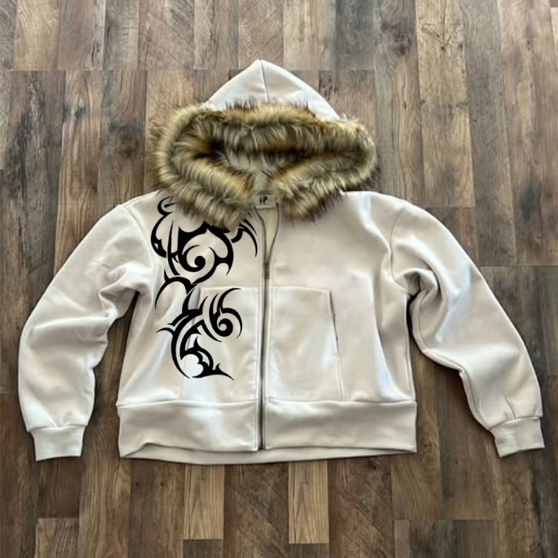 Tik Tok hot selling American style men's and women's plush fur collar decoration personalized print punk Gothic Y2K Harajuku