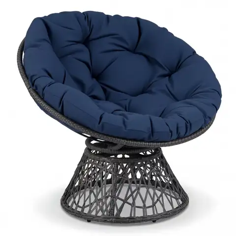 Swivel Papasan Chair Round Wicker Lounge Chair with Thick Cushion