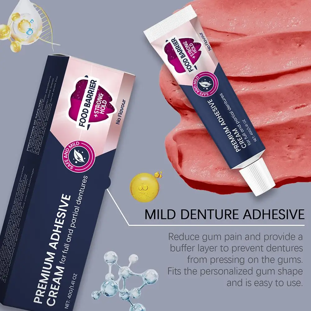 Crema adhesiva Dental para dentadura, 40g, fuerte, completa, profesional, pegamento, productos de odontología, materiales