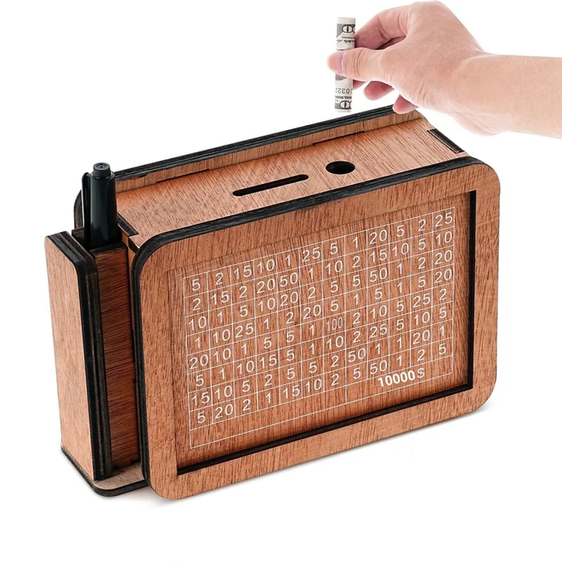 AB47-caja de dinero de madera con diseño de bóveda de efectivo, hucha de madera, caja de ahorro de madera de bóveda de efectivo, caja de dinero con dinero
