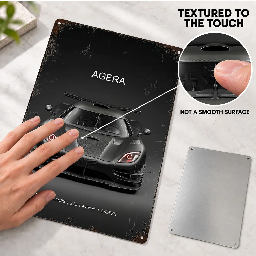 Swedish Black Agera Supercar Textured Metal Poster Personalized Aluminum Sign Technical Graphic Design Wall Art For Workshop