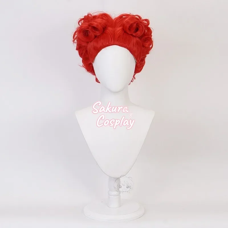 The Red Queen Cosplay Wig in Wonderland Queen of Hearts Red Short Curly Heat Resistant Hair Halloween Costume Party Wigs