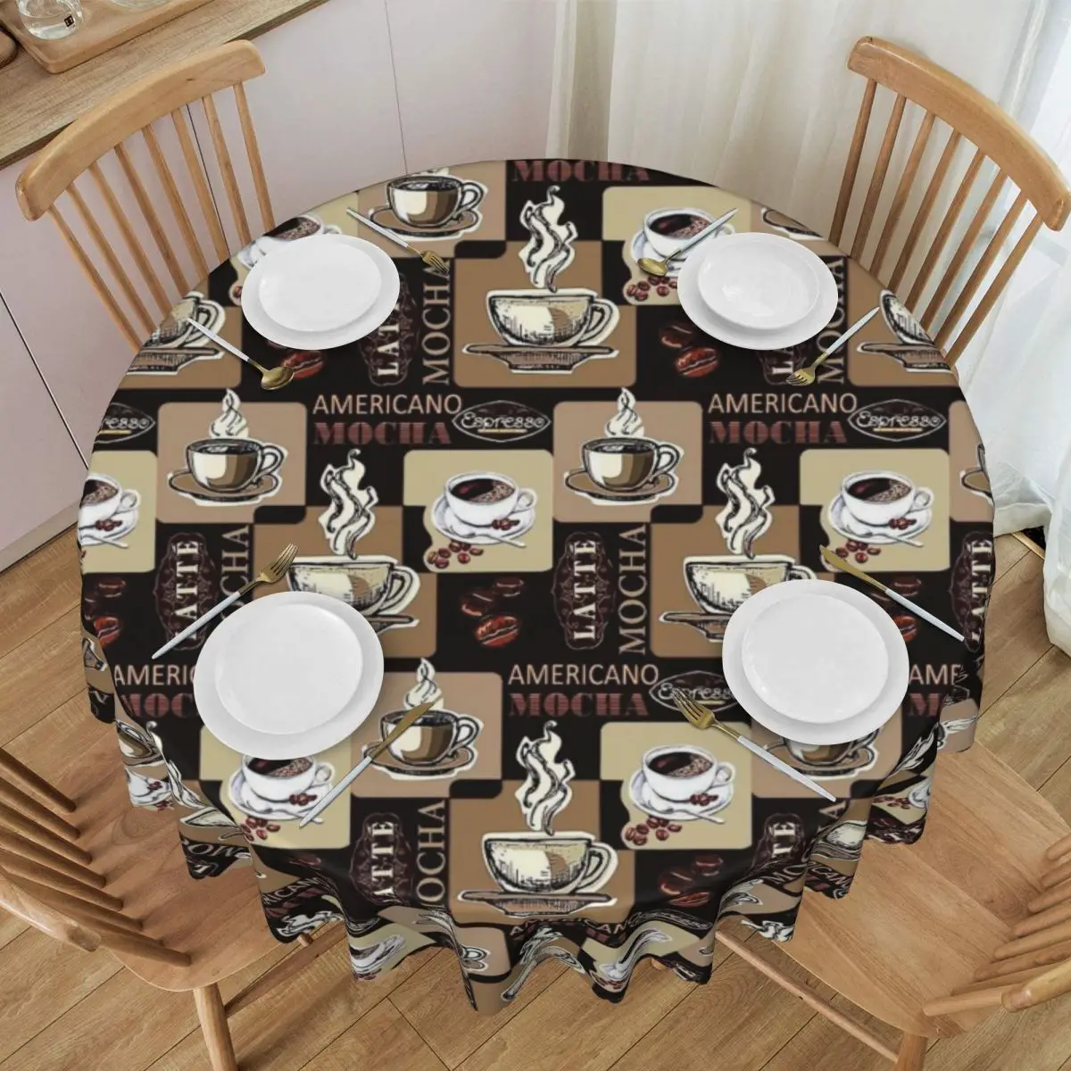 Customized Round Retro Coffee Tablecloth 60 inch Kitchen Dinning Table Cloth Spillproof Table Cover