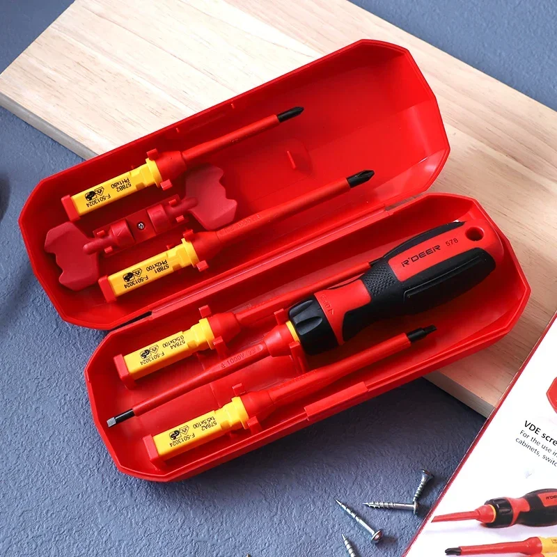 

Insulated Screwdriver Set 1000V CR-V Magnetic Phillips Slotted Tip Quick-Release Insulation Handle Electrician Screwdriver