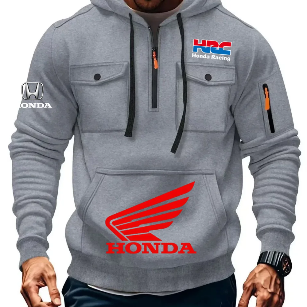 

Honda Autumn Men's Zipper Hoodie Wool Lined Long Sleeve Sweatshirt with Pocket Casual Coat