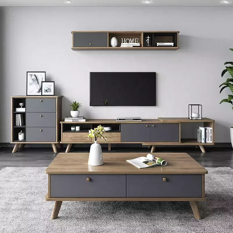 TV cabinet coffee table combination Nordic style living room furniture background wall cabinet wall cabinet
