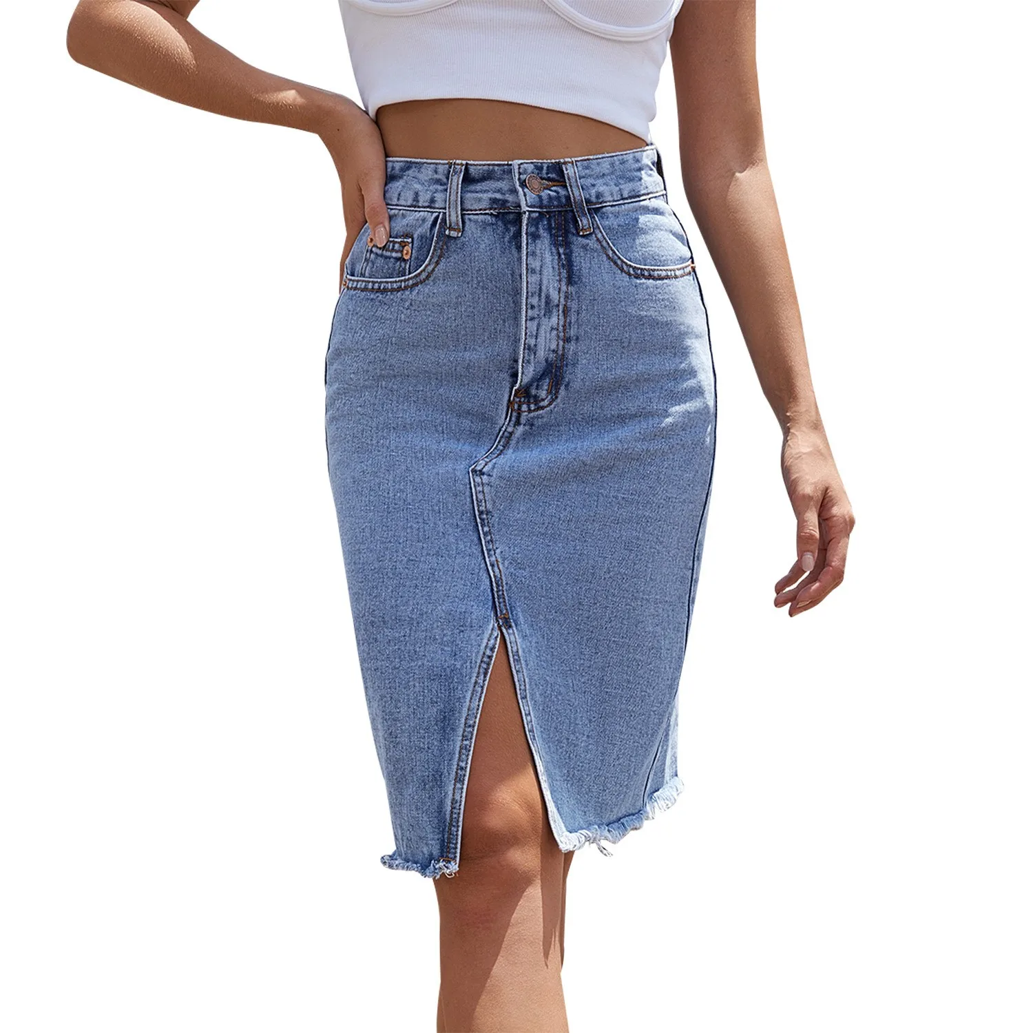 Women's High Waist Midi Long Skirt with Slit Solid Color Irregular Hem Women's Cheap Clothing Free Shipping For Women Female