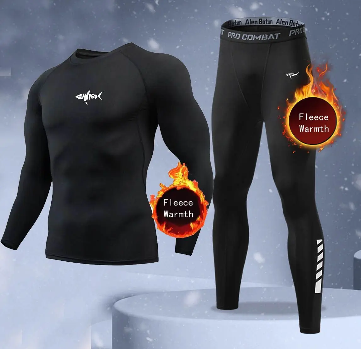 New 2-pieces Winter Warm Men Underwear Set Fleece Thermal Undershirts Long Johns Compression Tights Fitness Sports Tracksuit Set - view 4