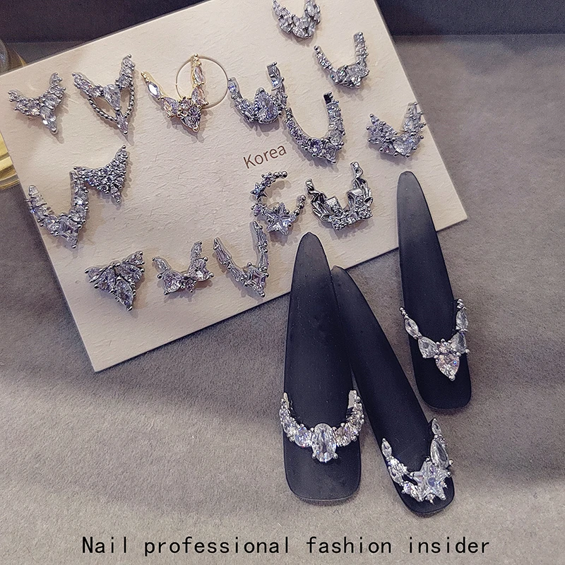 10 PCS French Style Pile Drill Texture Nail Decoration Zirconia Rhinestone Accessories Dazzling Gemstone Floral Style Crystal