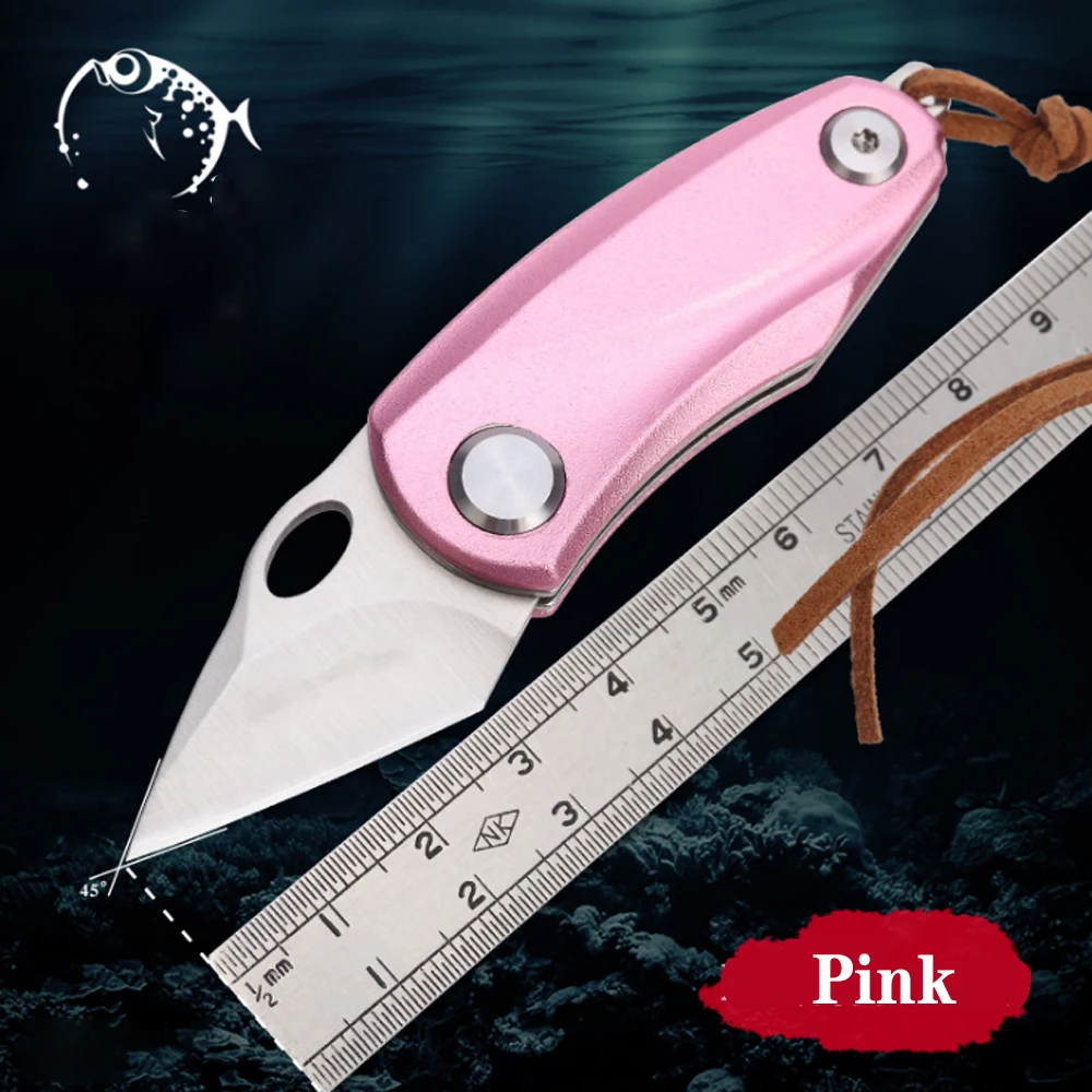 Cute Pink Folding Knife Full Stainless Steel Shape Blade Outdoor Survival Camping Pocket Knife Self-Defense Girls EDC Hand Tools