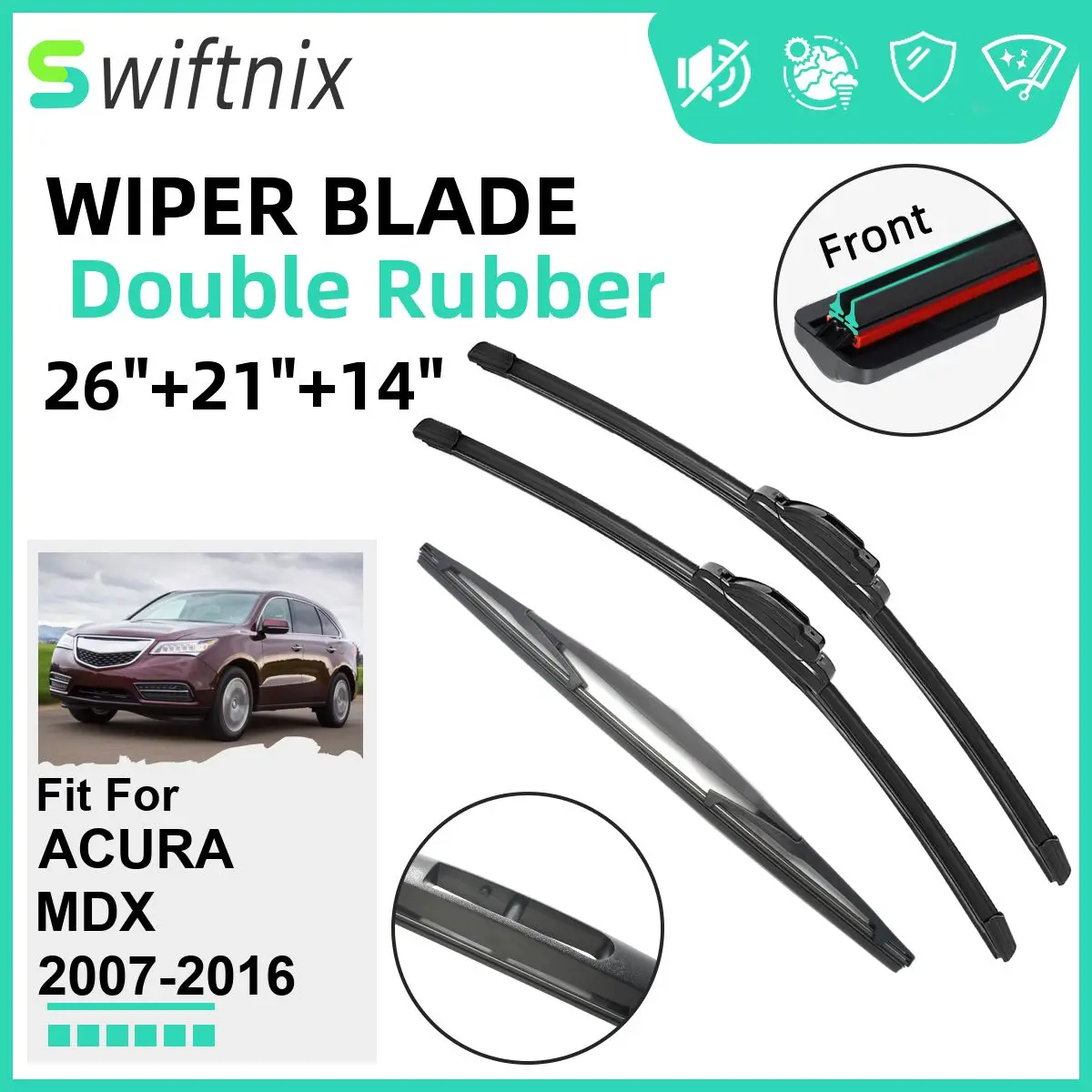 

Двойные резиновые автомобильные дворники для ACURA MDX 2007-2016, стеклоочистители, резиновые автомобильные аксессуары 2011, 2012, 2013, 2014, 2015, 2016