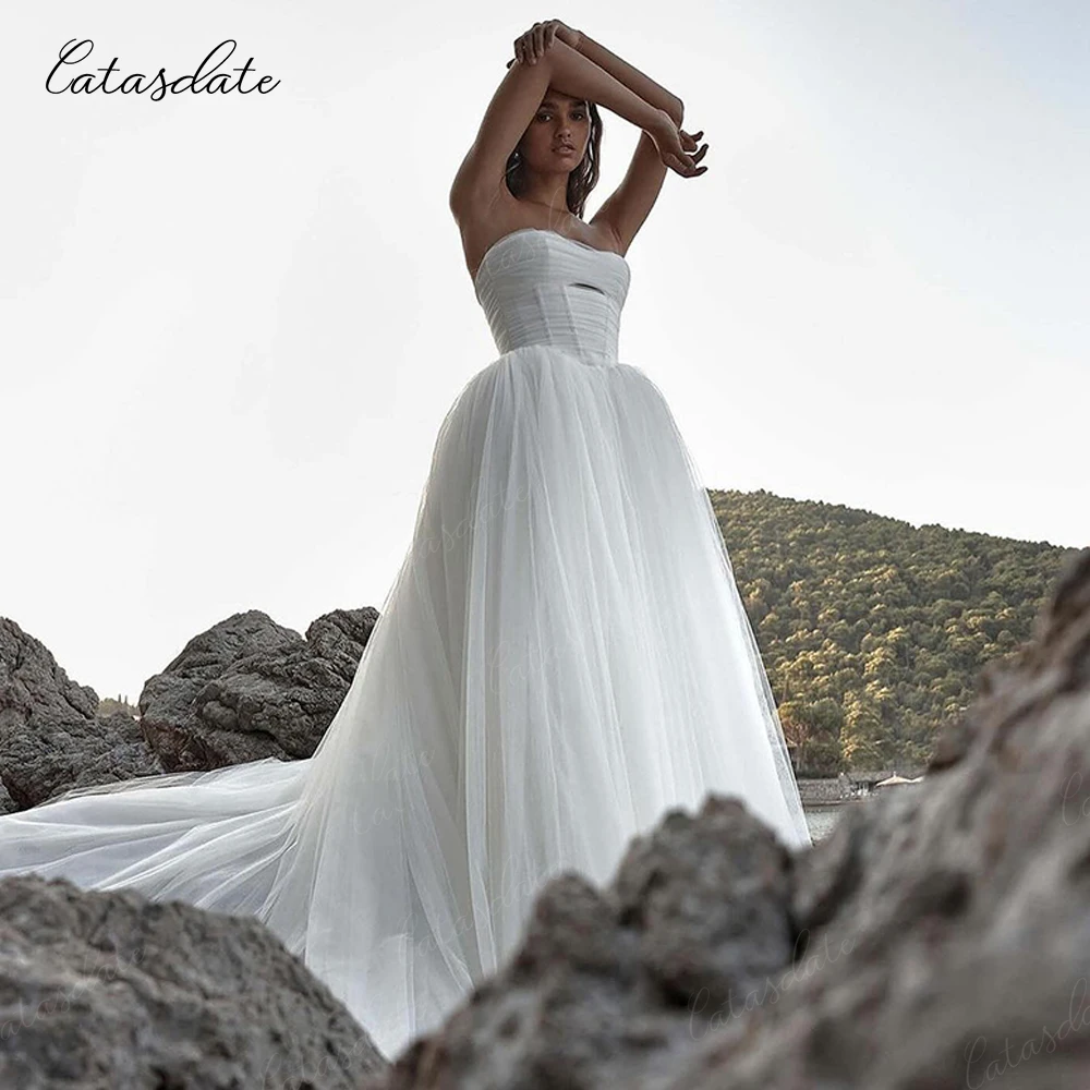 Catasdate フォーマルウェディングドレス エレガントなチュールウェディングドレス ロングエンゲージメントドレス 女性用 ベスティドスデノビア カスタマイズ