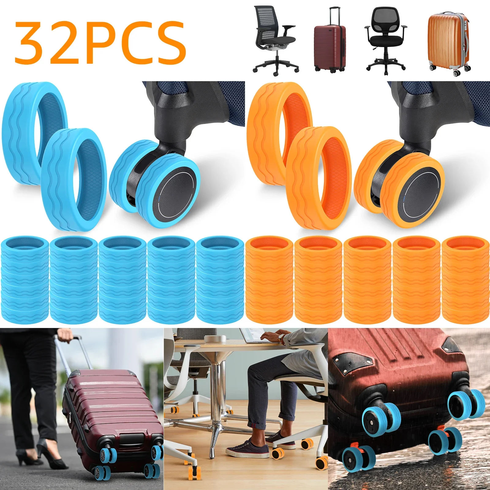 32Pcs Luggage Wheels Cover Silicone Luggage Wheel Protectors Anti Scratch Luggage Caster Cover Washable Suitcase Wheels Cover