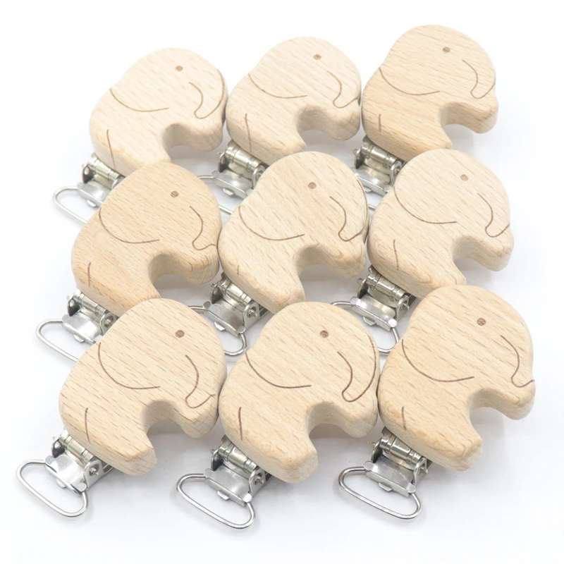 10 pieces of wooden pacifier chain accessories cute shape beech small Elephant Baby Pacifier Clip