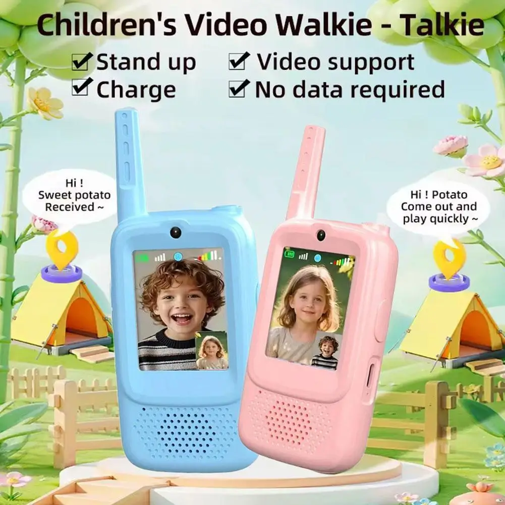 Walkie talkies de vídeo para crianças, walkies recarregáveis para crianças, 2 pacotes, brinquedos internos e externos para festa de jogo, acampamento, natal l0u6