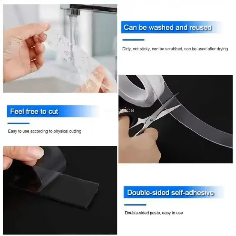 Nano Tape Super Strong Double-Sided Adhesive Tape Transparent Reusable Waterproof Tapes Heat Resistance Bathroom Home Decoration