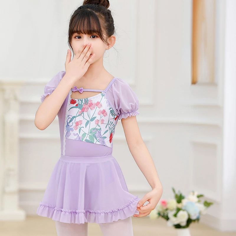 Robe de danse de ballet pour enfants, ensemble justaucorps, imprimé floral, jupes tutu en maille Y, vêtements de costume de séparés euse de ballerine pour enfants, bébé fille