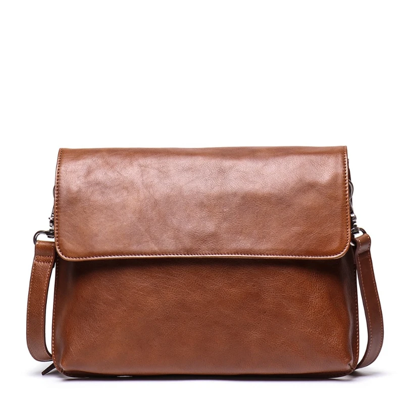 Crossbody Bags For Men Simple Vintage Popular First Layer Cowhide Hardware Magnetic Buckle Men's Flap iPad Clutch Shoulder Bag