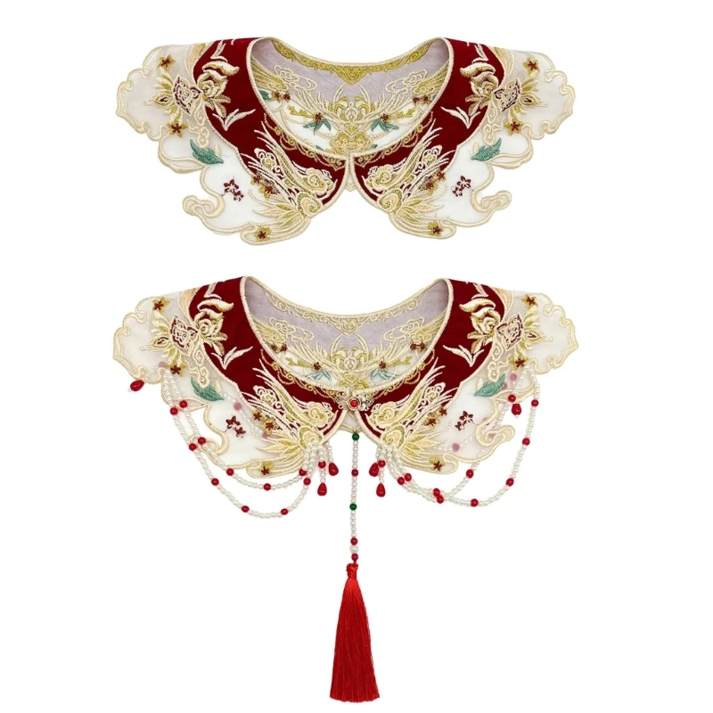 

Yunjian Collar Shawl with Floral Pearls Tassels Chinese Embroidered Collar K3KF