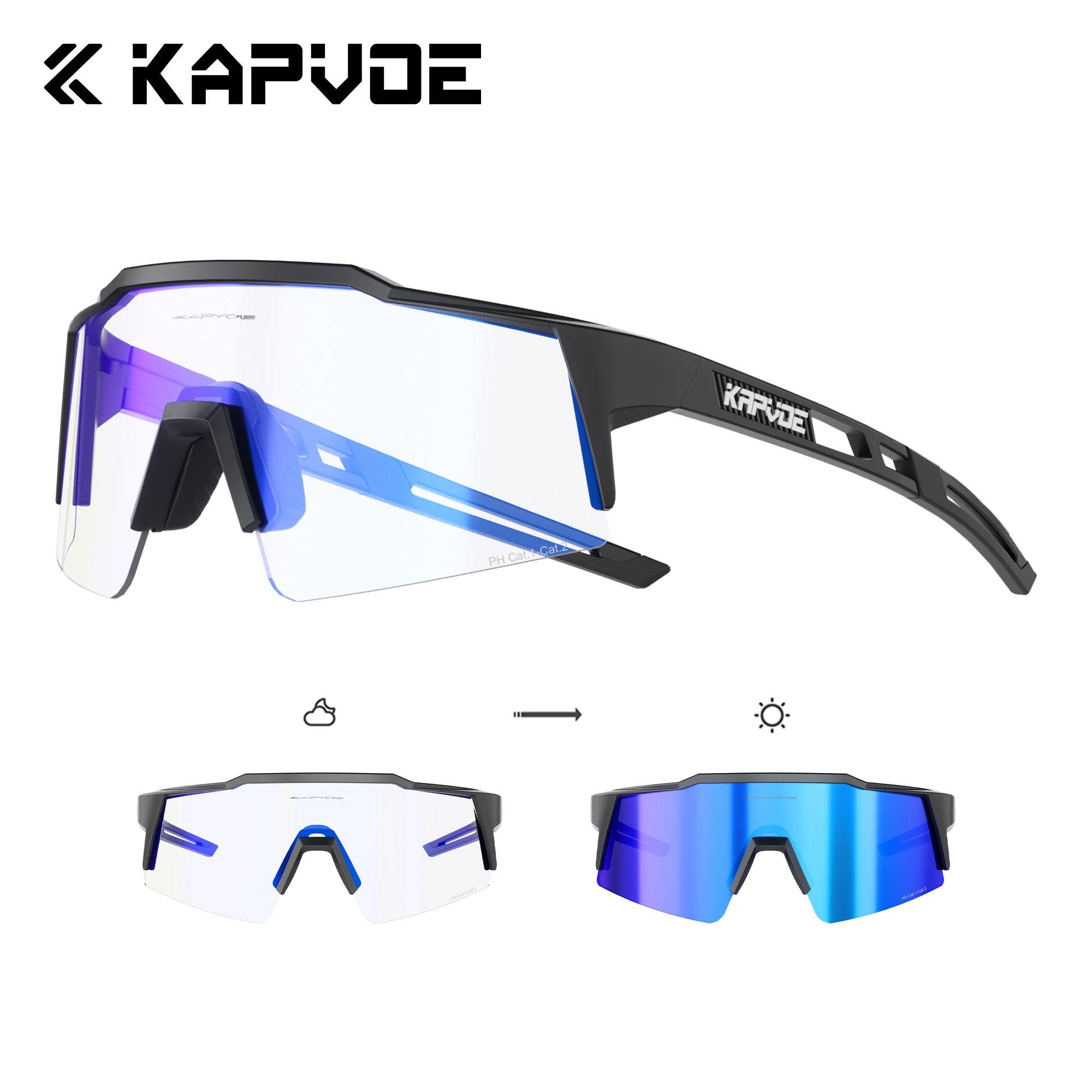 KAPVOE HD UV400 Photochrome Bergsteiger-Sonnenbrille Outdoor-Sport Radfahren Wandern und Autofahren Brille Stilvolle Sonnenbrille