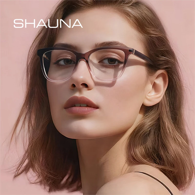 

SHAUNA Fashion Cat Eye Glasses Frame Women Retro TR90 Clear Anti Blue Light Optical Eyewear Men Spring Hinge Double Color Frame