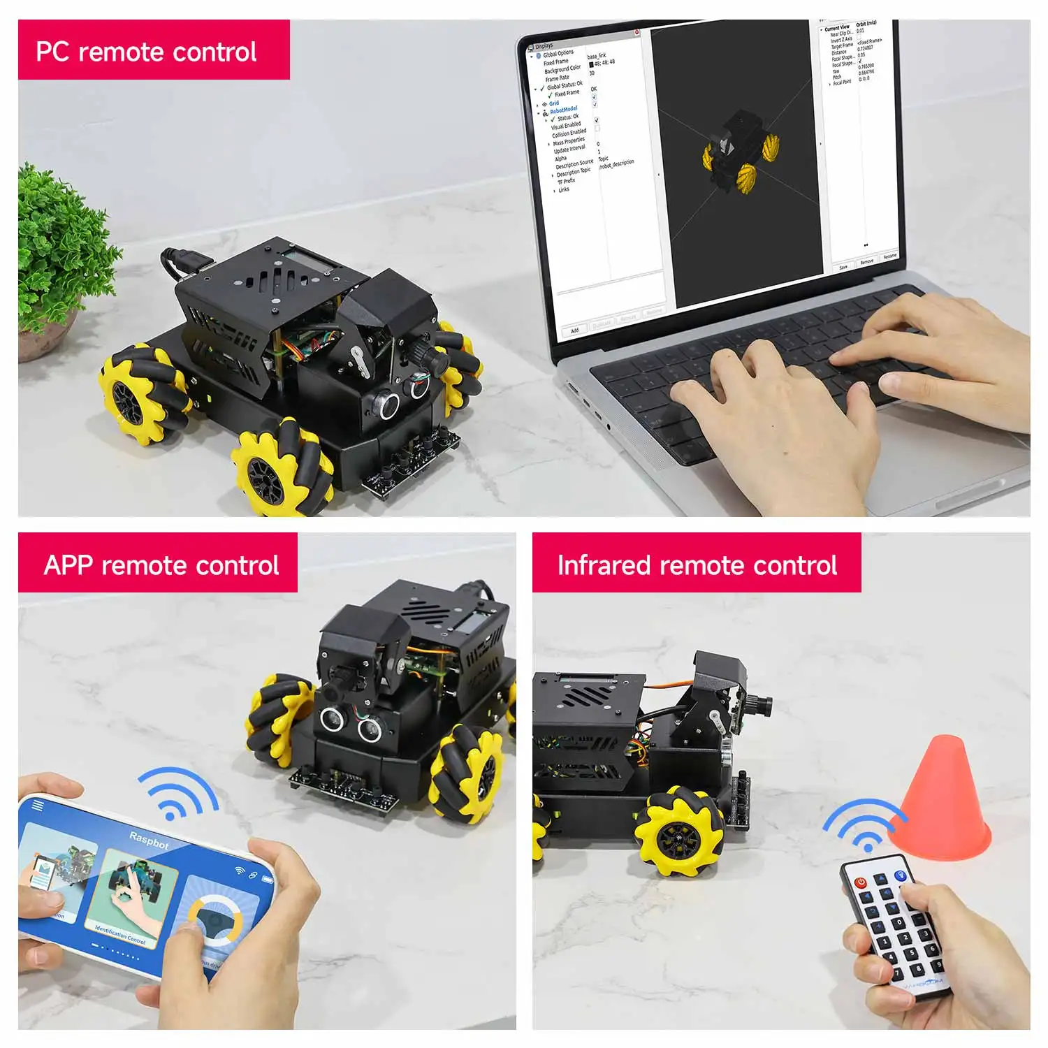 Raspbot V2 AI Vision Robot Car Kit with Camera Mecanum Wheel Toy Educational DIY Python Programming for Raspberry Pi 5