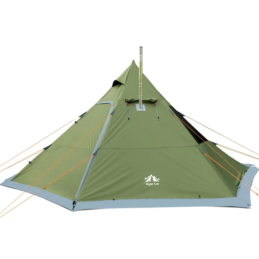 Night Cat Tipi Hot Tent: For 6 Person 4 Season Family Camping Tent with Stove Jack Waterproof Winter Tent
