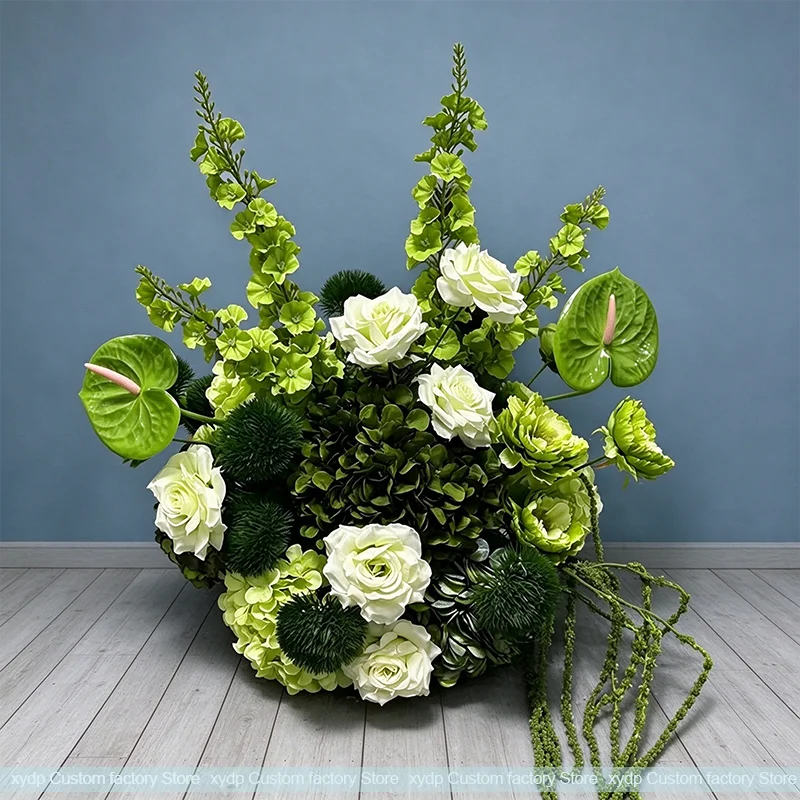 Luxuriöse grüne künstliche Rosen-Hortensien-Blumenkugel, Hochzeitstisch-Mittelstück, grüne Blumenarrangements für Hochzeitsfeier-Dekoration – Detail 4