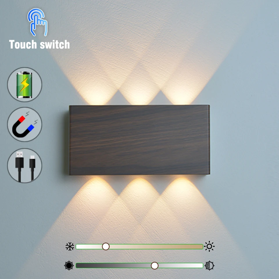 

LED Wall Lamp Touch Dimming 3Color Type-C Charging Wall light Home Battery 5200mAh Night Light For Bedside StairSide Corner Deco