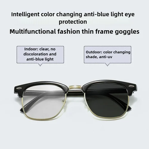 Imagen 2 del producto 2025 nuevas gafas fotocromáticas de media montura a la moda para miopía para hombres, gafas Retro de alta gama para hombres y mujeres, gafas de protección contra luz azul