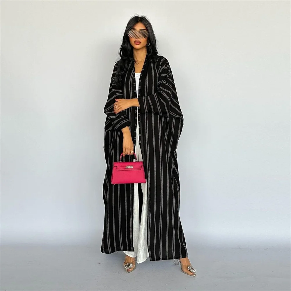 2024 Modest Muslim Abaya for Women Dubai Saudi Arabia Jalabiya Dress Fashion Striped Abaya Robe Long Cardigan Marocain Femmes