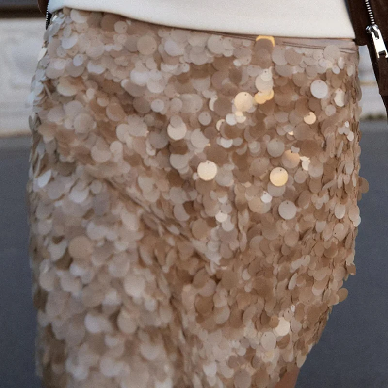 falda Punk Brillante con Lentejuelas, Moda Femenina Primavera 2025, Estilo Urbano, Fibra de Poliéster 00%, Marca Z,...