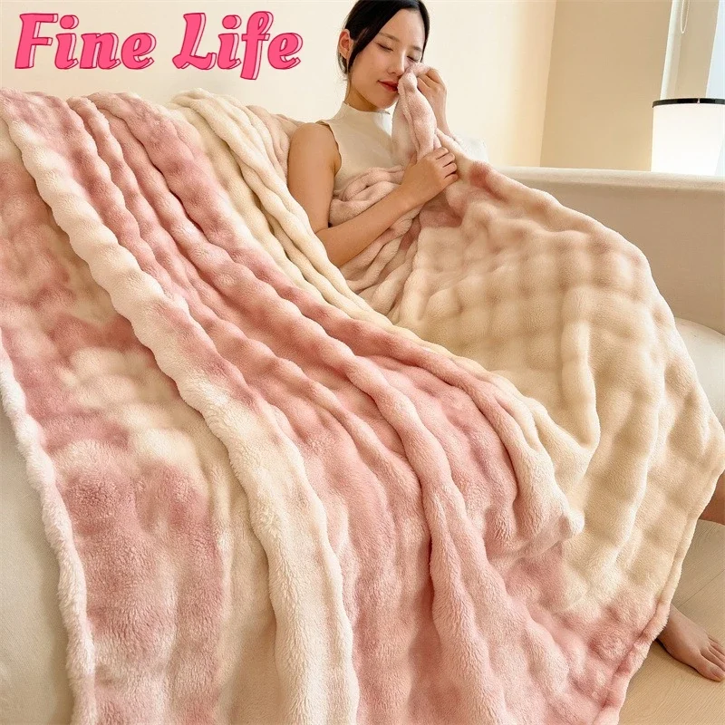 

Encryption Thickening Throw Blanket Gradient Warm Winter Nap Blanket for Travel Bed Chair Light Luxury Simple Flannel Sofa Cover