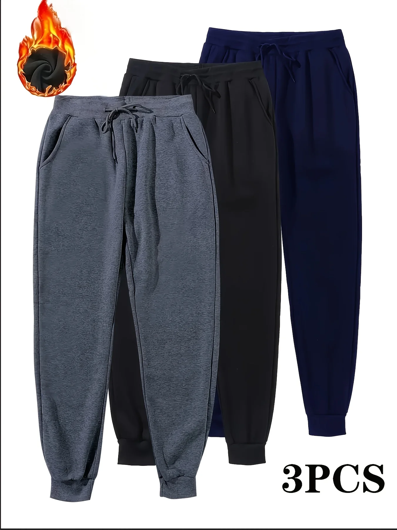 

3 pieces of men's casual jogging pants Solid color design For outdoor activities Regular length regular fit type streetwear men