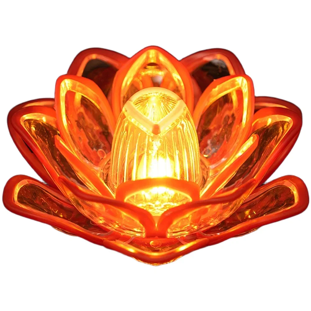 LED Electronic Candle In Red Gold Lotus Flower Design Flameless Light For Buddha Offering Battery Powered Decorative Lamp