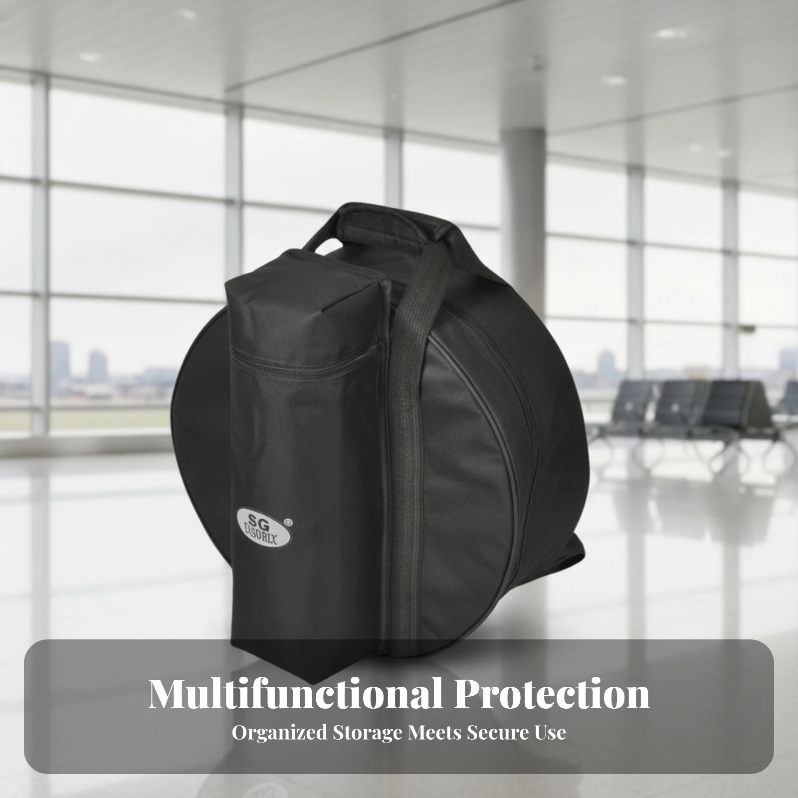 14-Inch Drum Bag 600D Oxford Cloth Padded Drum Bag Music Gear Case Taffeta Lined Zippered Pocket
