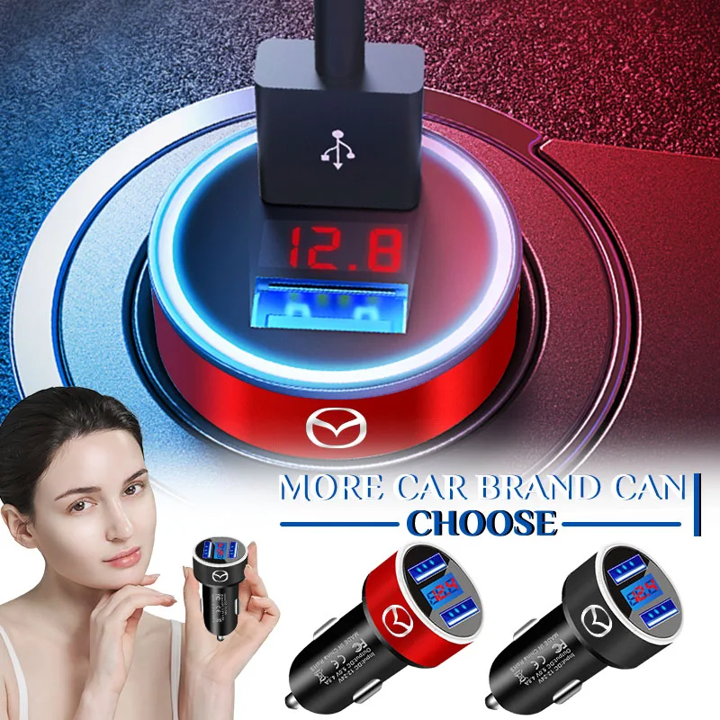 Wheel Center Caps Dual Port USB 200W Car Charger Fast Charging Digital Display Car Phone Charger Adapter for Mazda CX3 CX8 CX90