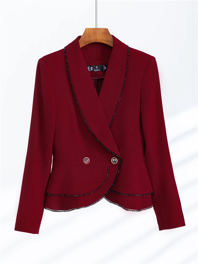 Lente Jas Voor Dames Nieuw In 2024 Lente Herfst Wijn Rood Zwart Elegant En Chique Blazer Lange Mouw Bovenkleding Pak Oversized Top