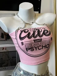 Crop Tops Mode Sommer Tanks Frauen Kleidung süße rosa Brief rücken freie Tunika Camis Harajuku Kette sexy Y2K Weste Ropa Mujer