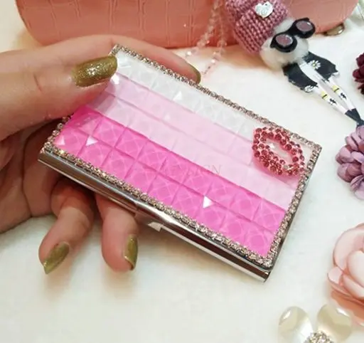 1 قطعة حامل بطاقة عمل عصرية مرصعة بالكريستال من الفولاذ المقاوم للصدأ للرجال والنساء