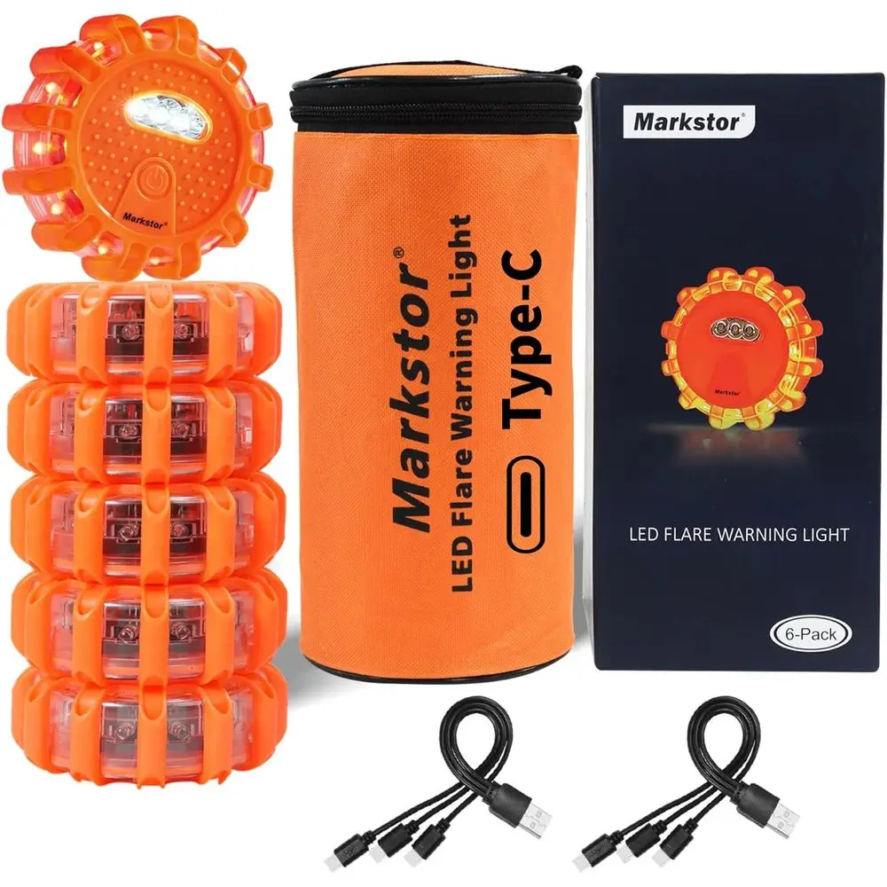 

Светодиодные дорожные фонари, комплект из 3 штук, автомобильный комплект для дорожной безопасности, перезаряжаемые USB-фонари (литиевая батарея), сигнальные маячки для обеспечения безопасности |