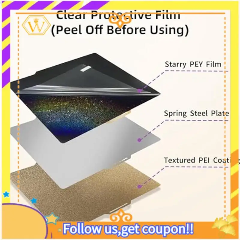 Latest-Build Plate For Bambu Lab X1C/X1/P1P/P1S, Double Sided PEY+PEI Spring Steel Plate Sheet 257X257mm Easy Install