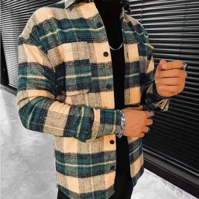 

Casual Long Sleeve Shirt Spring Autumn New Style Men's Stand Collar Pocket Polyester Fabric Wear Resistant Straight Hemline